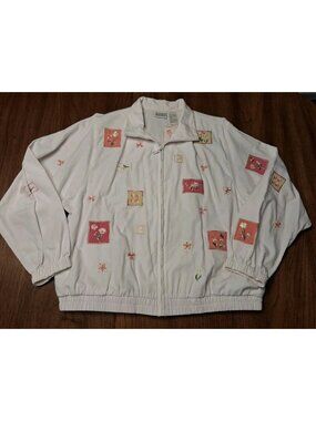 Vtg Koret Women's L Jacket Zip Up Granny Cottagecore Embroidered Floral Pockets